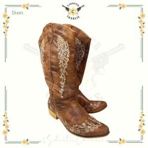 Women's Southern Fried Chics Cheer Cowgirl Boots Pointed Toe Size Brown 6.5